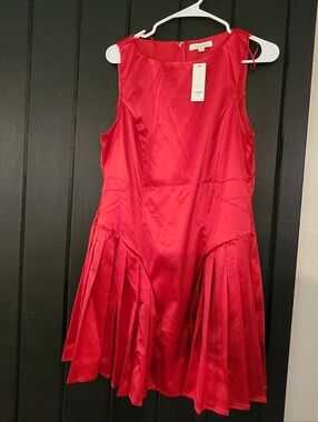 Red Satin Pleated Party Dress - Unknown Brand
